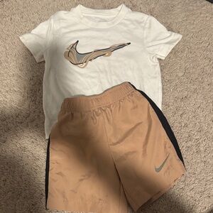 Nike Cream T-Shirt and Brown Shorts Set